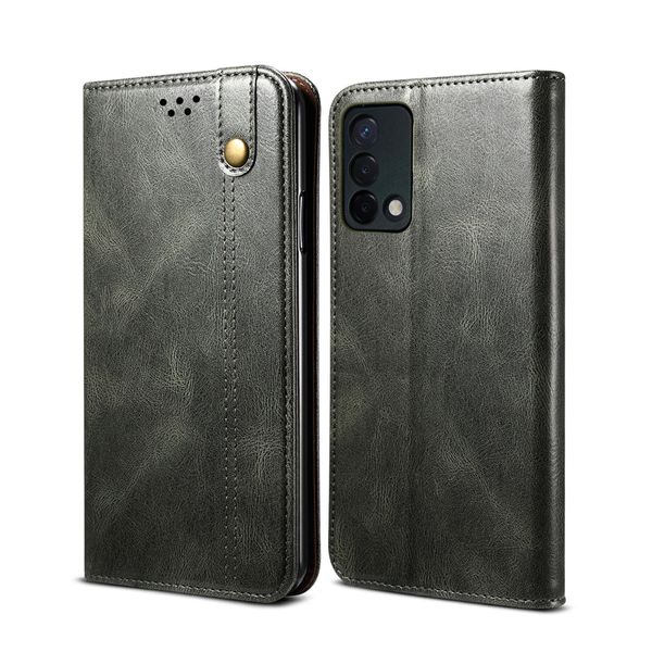 Custodia Per Oppo F19 / A74 4G, Custodia In Pelle Flip Wallet Con Funzione Stand Verde-image