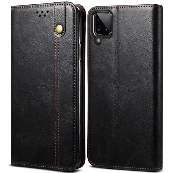Custodia Per Samsung Galaxy A12 5G, Custodia In Pelle Flip Wallet Con Funzione Stand Nero-image