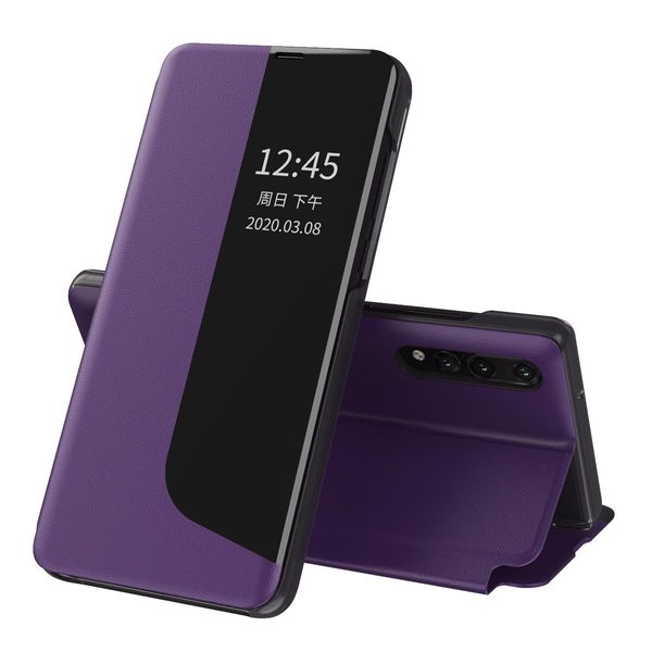 Custodia Per Huawei P20 Pro, Smart View Window Flip Stand Custodia Protettiva In Finto Cuoio Per Huawei P20 Pro Viola-image