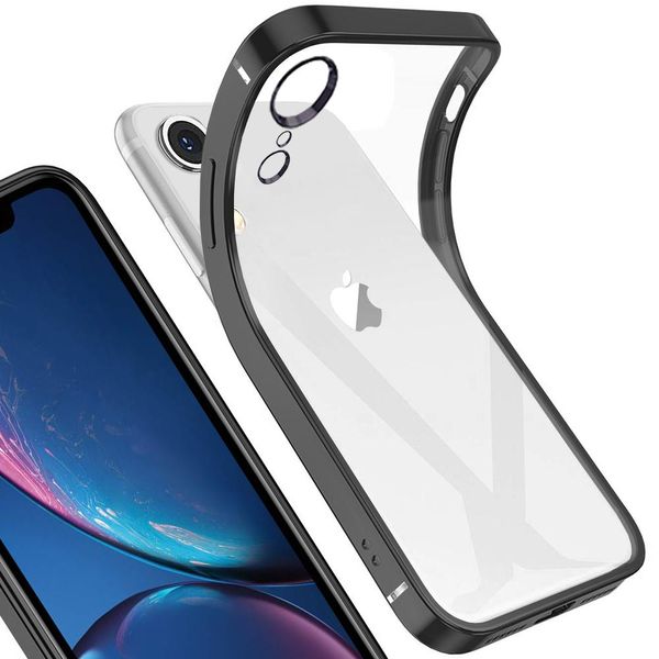 Custodia Iphone Xr, Leggera Trasparente Trasparente Gel Tpu Silicone Square Cover Frame Custodia Protettiva Per Iphone Xr Nero-image