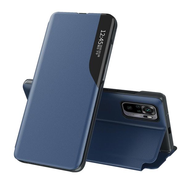 Custodia Flip Per Xiaomi Redmi Note 10 / Note 10S, Custodia In Finto Cuoio Con Finestra E Funzione Stand Blu-image