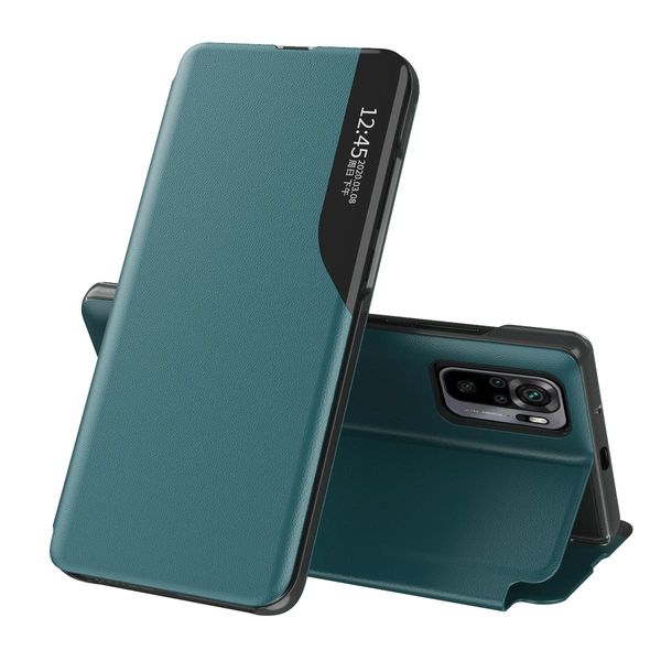 Custodia Flip Per Xiaomi Redmi Note 10 / Note 10S, Custodia In Finto Cuoio Con Finestra E Funzione Stand Verde-image