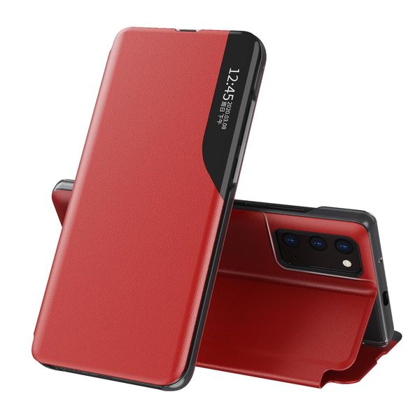 Custodia Flip Per Xiaomi Redmi Note 10 / Note 10S, Custodia In Finto Cuoio Con Finestra E Funzione Stand Rosso-image