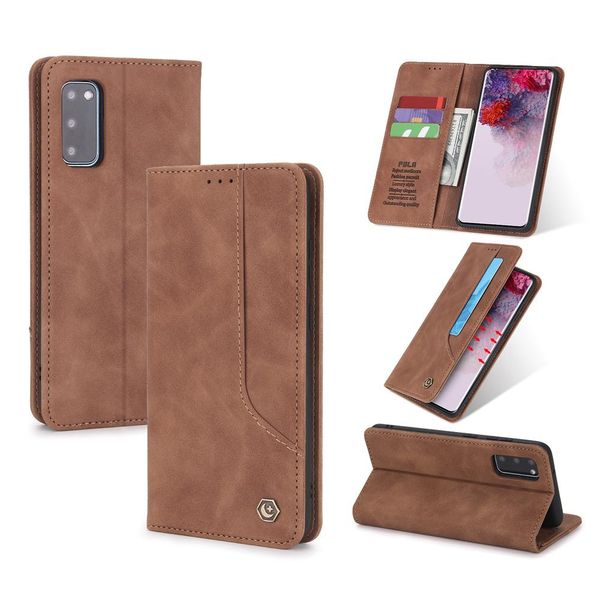 Custodia Retrò In Finto Cuoio Per Samsung Galaxy S20 Fe / S20 Fe 5G Custodia Design Portafoglio Con Porta Carte E Supporto Brown-image