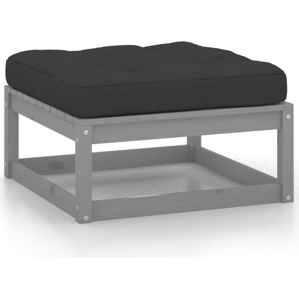 Poggiapiedi Da Giardino Con Cuscino 2 Pz. Legno Di Pino Massiccio Grigio-image