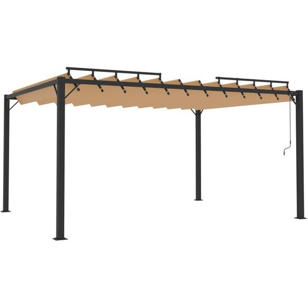 Pergola Con Tetto A Lamelle 3X4 M Tessuto Grigio E Alluminio-image