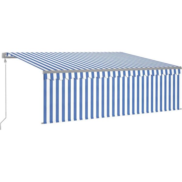 Tenda Automatica A Rullo Con Sensore Di Vento A Led 4,5X3 M Blu Bianco-image
