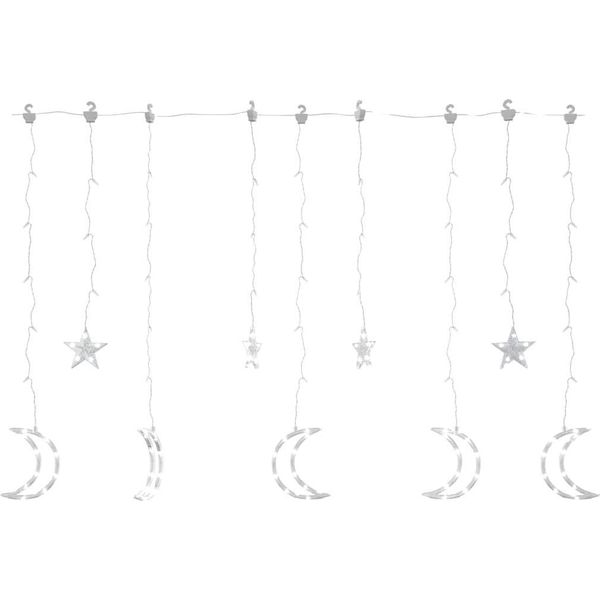Vidaxl Fata Luci Stella E Luna Telecomando 138 Led Bianco Freddo-image