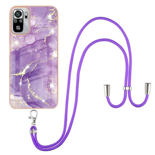 Custodia Con Cinturino Per Xiaomi Redmi Note 10 4G / Note 10S, Paraurti In Tpu Morbido, Custodia Protettiva, Con Cinturino Regolabile Viola-image