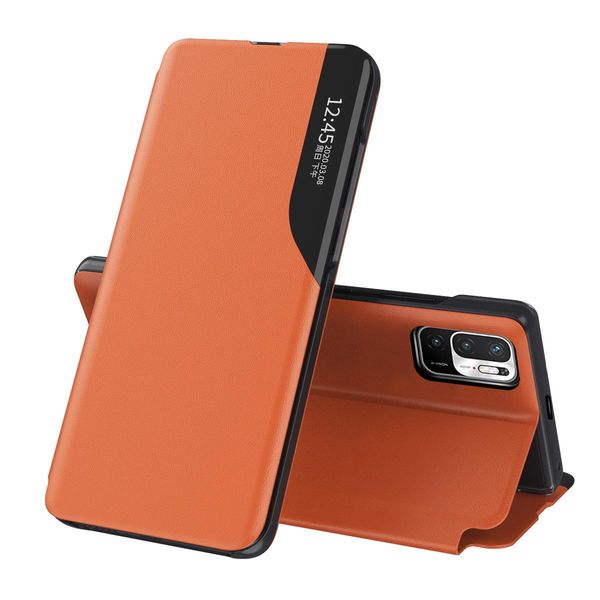 Custodia Flip Per Xiaomi Redmi Note 10 5G, Custodia In Finto Cuoio Con Finestra E Funzione Stand Arancione-image