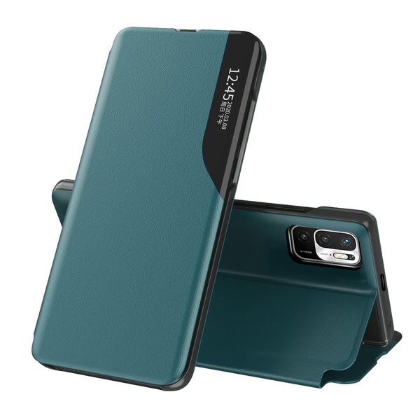 Custodia Flip Per Xiaomi Redmi Note 10 5G, Custodia In Finto Cuoio Con Finestra E Funzione Stand Verde-image