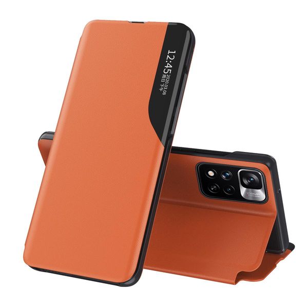 Custodia Flip Per Xiaomi Redmi Note 11 Pro / Note 11 Pro+, Custodia In Finto Cuoio Con Finestra E Funzione Stand Arancione-image