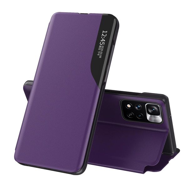 Custodia Flip Per Xiaomi Redmi Note 11, Custodia In Finto Cuoio Con Finestra E Funzione Stand Viola-image