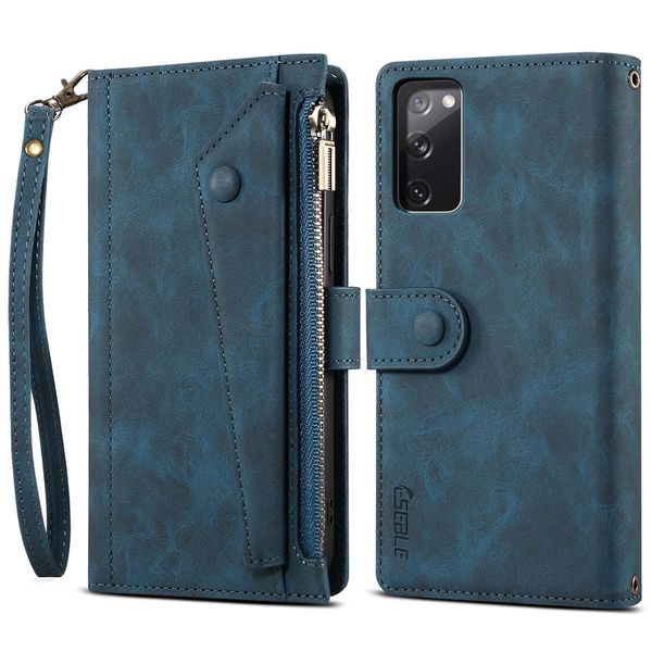 Custodia Protettiva Per Samsung Galaxy S20 Fe / S20 Fe 5G / S20 Fe 2022, Custodia In Pelle Con Zip, Portafoglio Pieghevole Con Slot Per Carte, Supporto E Cinturino Blu-image