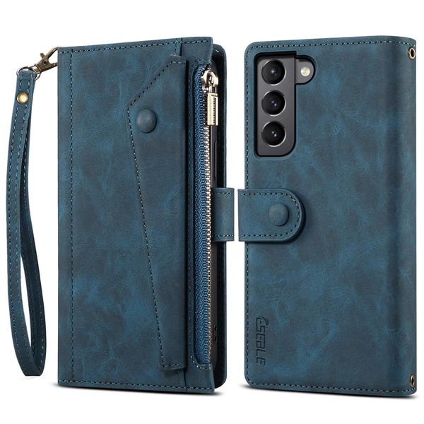 Custodia Protettiva Per Samsung Galaxy S23+ In Pelle Con Cerniera, Portafoglio Pieghevole Con Slot Per Carte, Supporto E Passante Blu-image