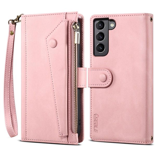Custodia Protettiva Per Samsung Galaxy S23+ Custodia In Pelle Con Cerniera, Portafoglio Pieghevole Con Slot Per Schede, Supporto E Passante Rosa-image