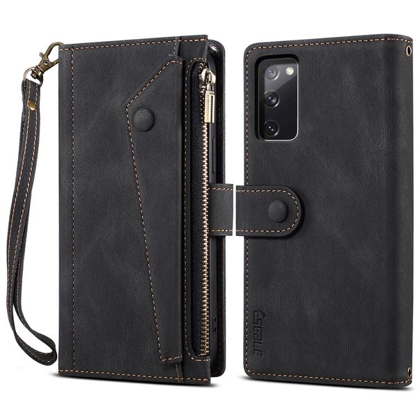 Custodia Protettiva Per Samsung Galaxy S20 Fe / S20 Fe 5G / S20 Fe 2022, Custodia In Pelle Con Zip, Portafoglio Pieghevole Con Slot Per Carte, Supporto E Cinturino Nero-image