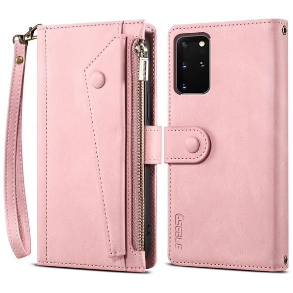 Custodia Protettiva Per Samsung Galaxy S20 Plus / S20 Plus 5G, Custodia In Pelle Con Cerniera, Portafoglio Pieghevole Con Slot Per Schede, Supporto E Passante Rosa-image