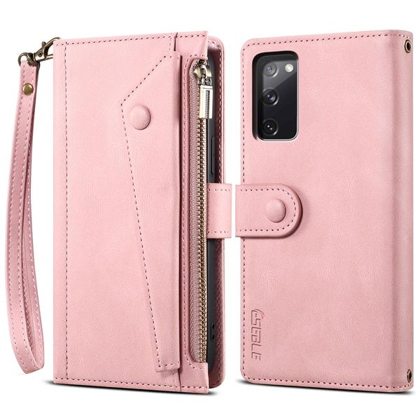 Custodia Protettiva Per Samsung Galaxy S20 Fe / S20 Fe 5G / S20 Fe 2022, Custodia In Pelle Con Cerniera, Portafoglio Pieghevole Con Slot Per Schede, Supporto E Passante Rosa-image