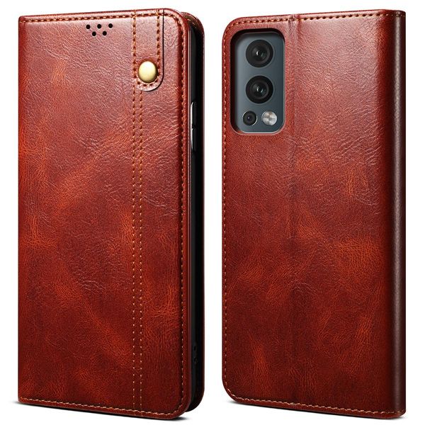 Custodia Per Oneplus Nord 2 5G, Custodia In Pelle Flip Wallet Con Funzione Stand Rosso-image