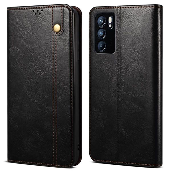 Custodia Per Oppo Reno6 Pro, Custodia Flip In Pelle Con Funzione Stand Nero-image