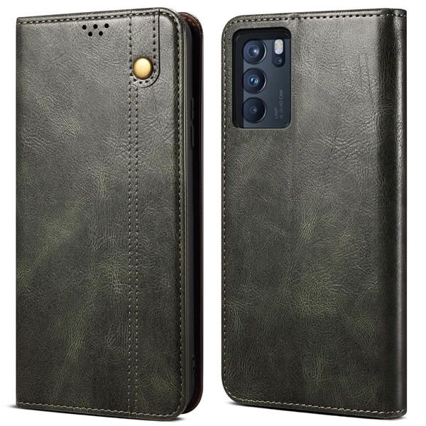 Custodia Per Oppo Reno6 4G, Portafoglio In Pelle Flip Case Con Funzione Stand Verde-image