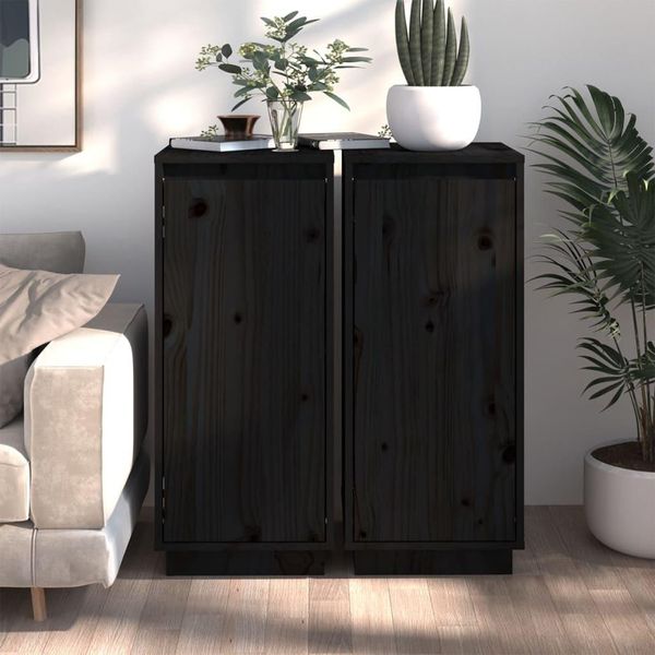 Vidaxl Credenze 2 Pezzi Nero 31,5X34X75 Cm In Legno Di Pino Massiccio-image