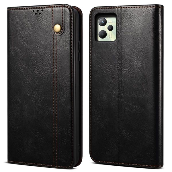 Custodia Per Oppo Realme C35, Custodia In Pelle Flip Wallet Con Funzione Stand Nero-image