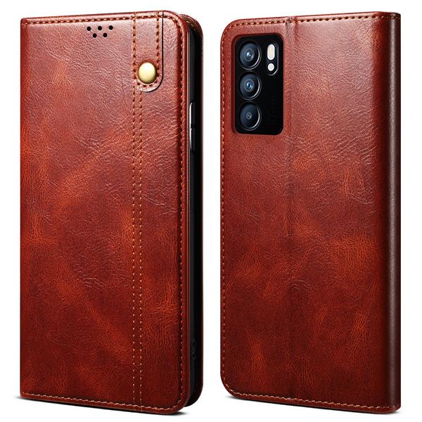 Custodia Per Oppo Reno6 Pro, Custodia Flip In Pelle Con Funzione Stand Rosso-image