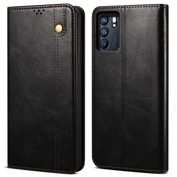 Custodia Per Oppo Reno6 5G, Custodia Flip In Pelle Con Funzione Stand Nero-image