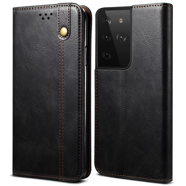 Custodia Per Samsung Galaxy S22 Ultra 5G, Custodia In Pelle Flip Wallet Con Funzione Stand Nero-image