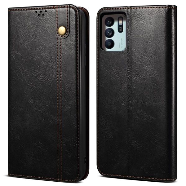 Custodia Per Oppo Reno6 Z, Custodia Flip In Pelle Con Funzione Stand Nero-image
