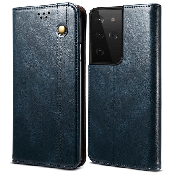 Custodia Per Samsung Galaxy S23 Ultra In Pelle Flip Case Portafoglio Con Funzione Stand Blu-image
