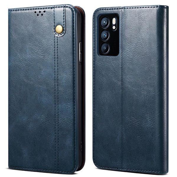 Custodia Per Oppo Reno6 Pro, Custodia Flip In Pelle Con Funzione Stand Blu-image