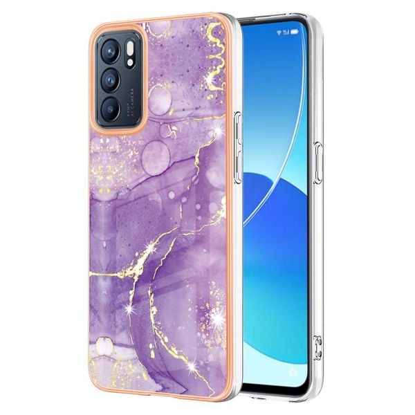 Custodia Per Oppo Reno6 5G, Sottile Marmo Antiurto Custodia Morbida Tpu Paraurti Viola-image