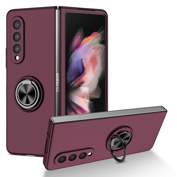 Custodia Rigida Sottile Per Samsung Galaxy Z Fold 3 5G, Con Supporto Ad Anello Bordeaux-image