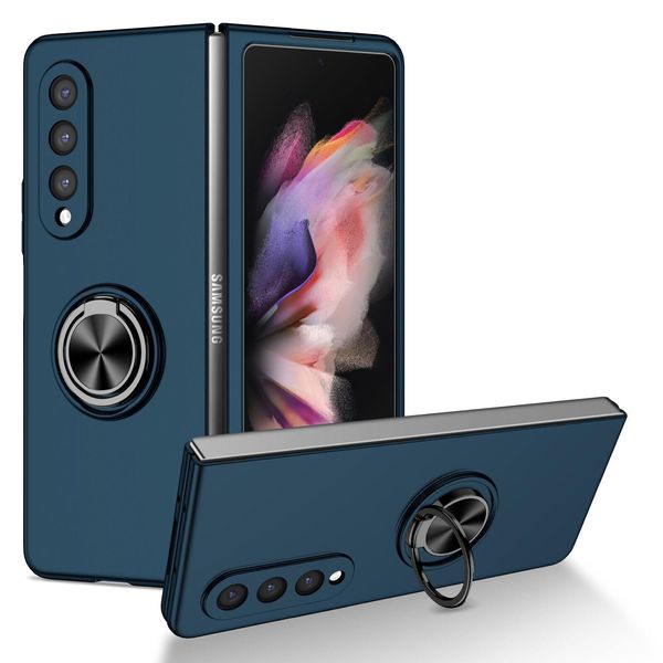 Custodia Rigida Sottile Per Samsung Galaxy Z Fold 3 5G, Con Supporto Ad Anello Blu Scuro-image