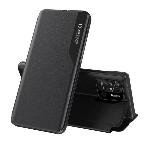 Custodia Flip Per Xiaomi Redmi 10C Xiaomi Redmi 10C, Custodia In Finto Cuoio Con Finestra E Funzione Stand Nero-image