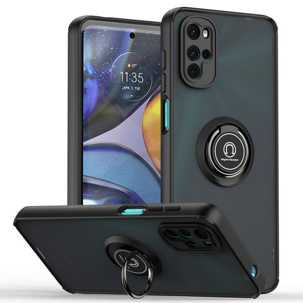 Custodia Per Motorola Moto G22 Traslucida Opaca In Tpu Con Supporto Ad Anello E Supporto Nero-image