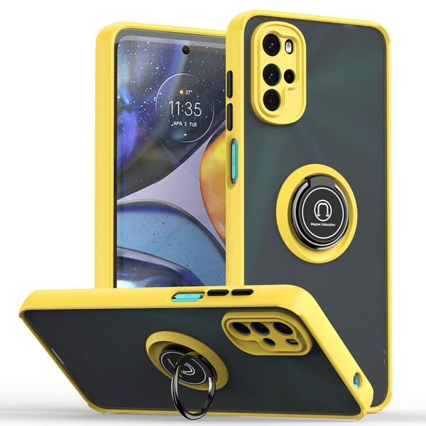 Custodia Per Motorola Moto G22 Traslucida Opaca In Tpu Con Supporto Ad Anello E Supporto Giallo-image