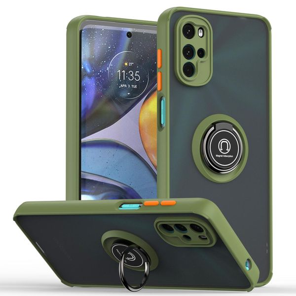 Custodia Per Motorola Moto G22 Traslucida Opaca In Tpu Con Supporto Ad Anello E Supporto Verde Militare-image