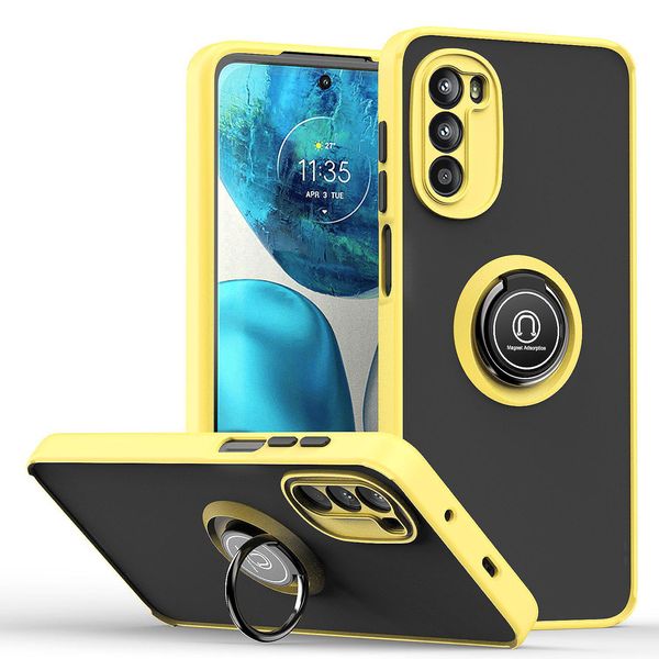 Custodia Per Motorola Moto G52 Traslucida Opaca In Tpu Con Supporto Ad Anello E Supporto Giallo-image