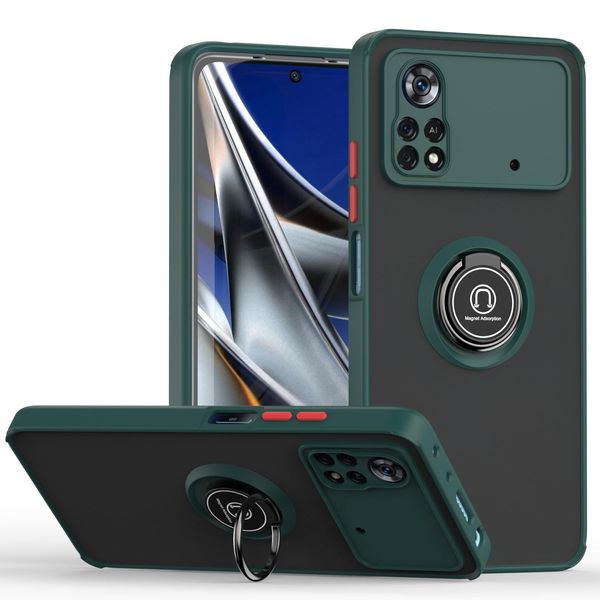 Custodia Per Xiaomi Poco M4 Pro 4G Opaca Traslucida In Tpu Con Supporto Ad Anello E Supporto Verde Scuro-image