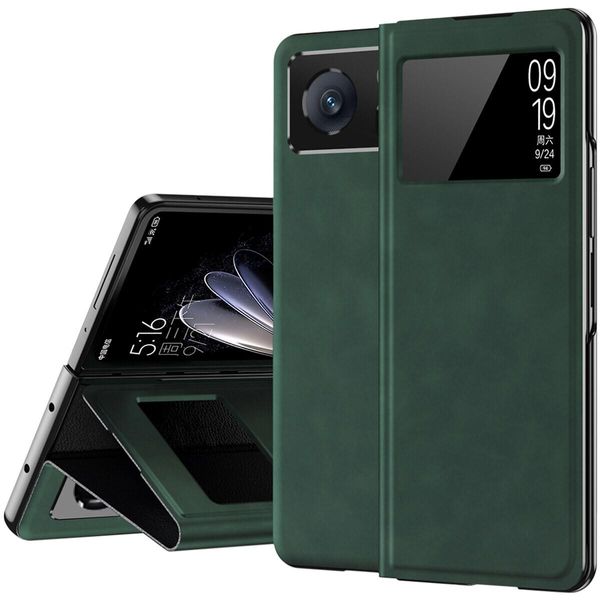 Custodia Sottile In Pelle Flip Per Xiaomi Mix Fold 2, Con Finestra Di Visualizzazione E Funzione Stand Verde-image