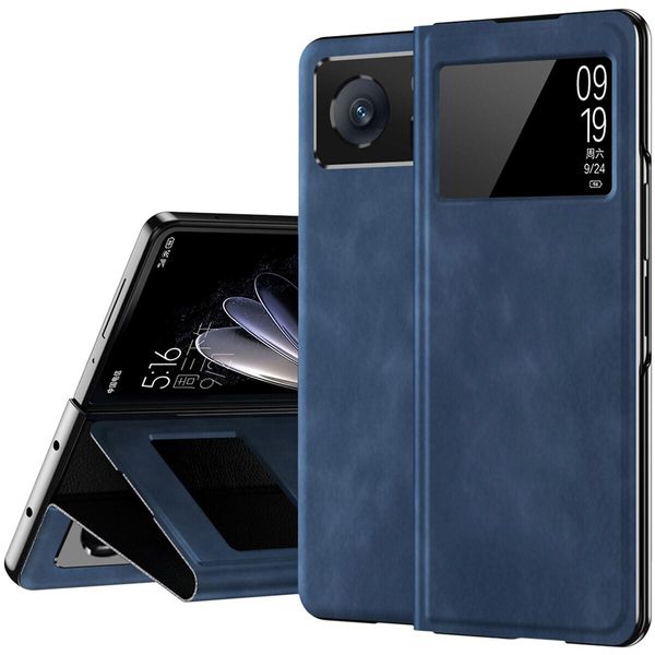 Custodia Sottile In Pelle Flip Per Xiaomi Mix Fold 2, Con Finestra Di Visualizzazione E Funzione Stand Blu-image