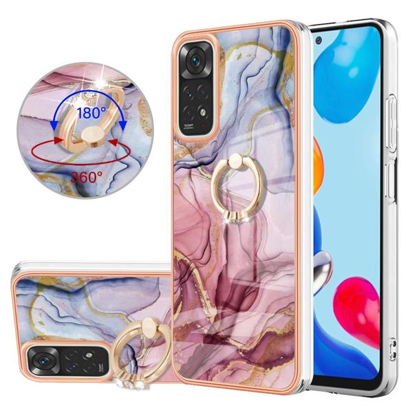 Custodia Per Xiaomi Redmi Note 11S / Note 11 4G, Custodia Protettiva In Silicone Tpu A Fantasia Con Supporto Ad Anello Oro Rosa-image