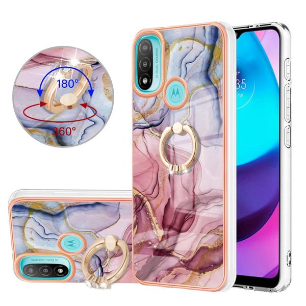 Custodia Per Motorola Moto E20 / E30 / E40, Custodia Protettiva In Silicone Tpu A Fantasia Con Supporto Ad Anello Oro Rosa-image