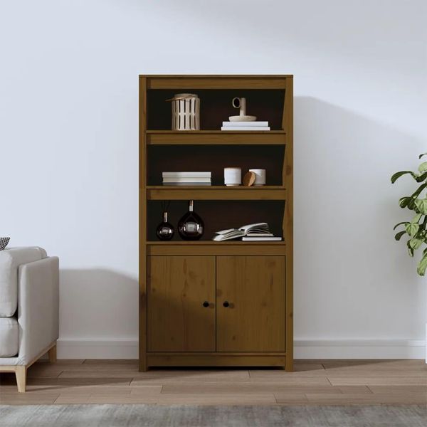 Vidaxl Credenza Marrone Miele 80X35X154 Cm In Legno Di Pino Massiccio-image