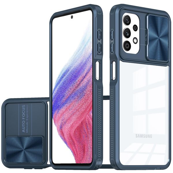 Custodia Galaxy A73 5G, Custodia Ibrida In Tpu Trasparente Con Copertura Scorrevole Per Fotocamera Samsung Galaxy A73 5G Blu-image