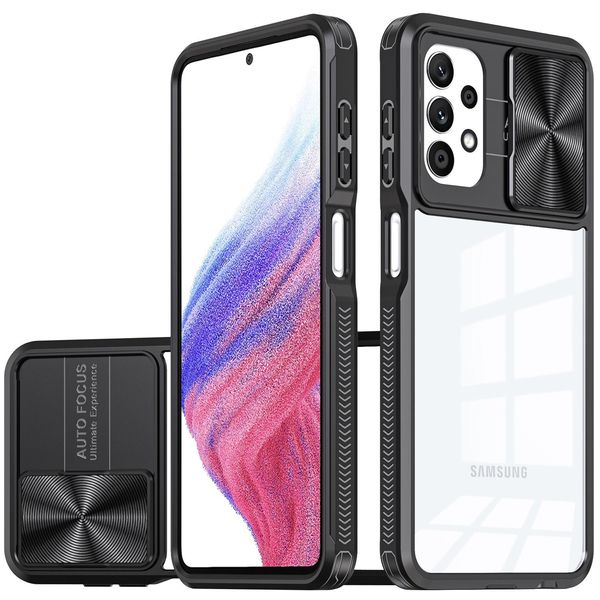 Custodia Galaxy A73 5G, Custodia Ibrida In Tpu Trasparente Con Copertura Scorrevole Per Fotocamera Samsung Galaxy A73 5G Nero-image